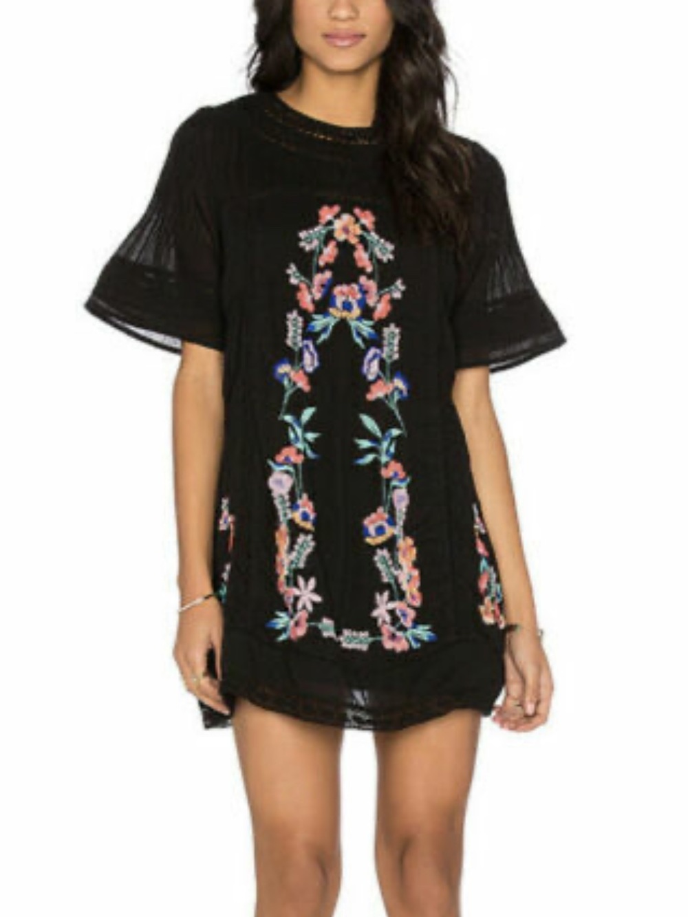 NWOT - Free People - Perfectly Victorian Embroidered Floral Tunic Mini Dress